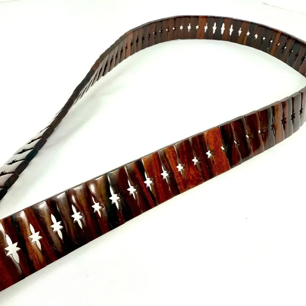 Vintage Brown All Wood Adjustable Size Star Slit Wood Buckle Belt